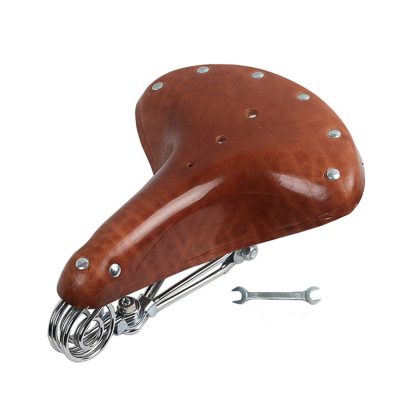 CATAZER dark brown retro cowhide bike saddle 3 spring stainless steel vintage style