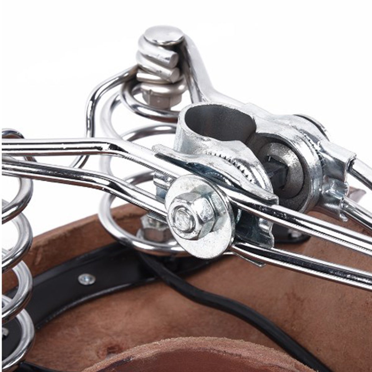 CATAZER retro brown leather bike saddle showing triple spring cushioning and glossy finish