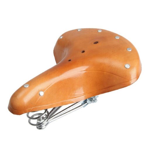 CATAZER brown leather bike seat 3 spring vintage saddle for mountain road bicycle