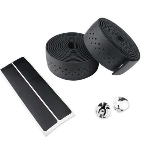 CATAZER black PU leather punched handlebar tape 210cm for road bike 2-pack