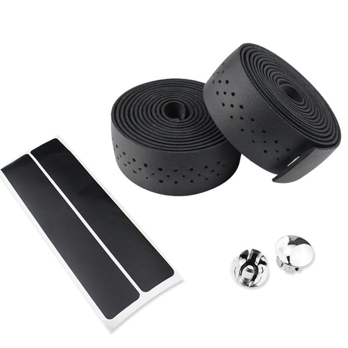 CATAZER black PU leather punched handlebar tape 210cm for road bike 2-pack