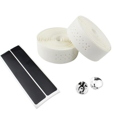 CATAZER white PU leather punched handlebar tape 210cm for road bike 2-pack