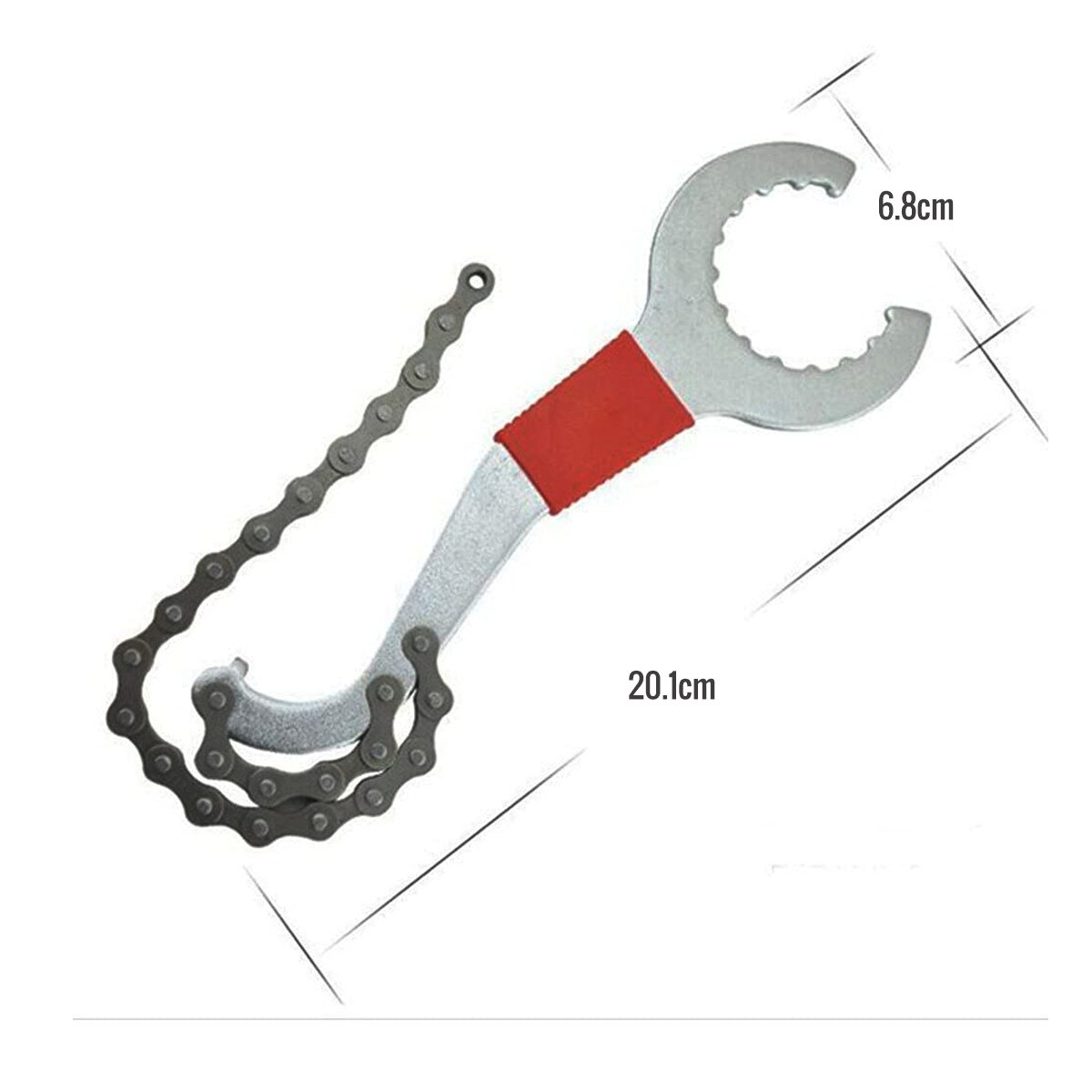 Close‑up of bike chain whip and lockring wrench head