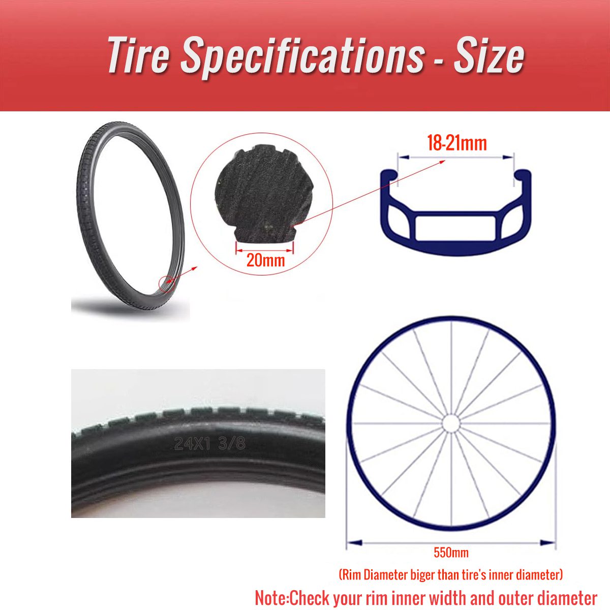 24 inch bicycle solid tire size