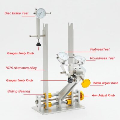 Adjustable Caliper Arms Detail Close‑up Adjustable Caliper Arms on Wheel Truing Stand