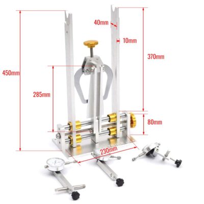 Wheel Truing Stand in Use on Workbench Wheel Truing Stand Mounted on Workbench With Bicycle Wheel