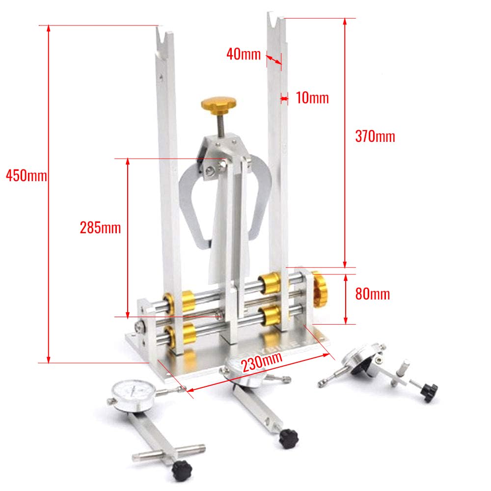 Wheel Truing Stand Mounted on Workbench With Bicycle Wheel