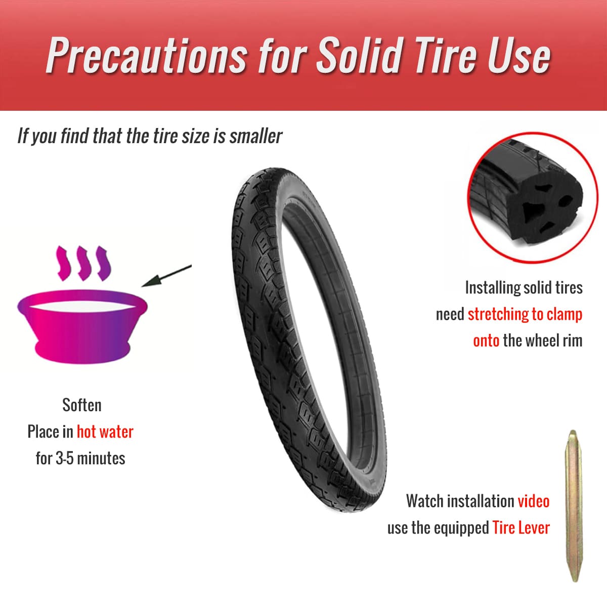 Installation tips for solid bicycle tire