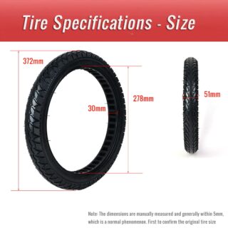 Size diagram for CATAZER honeycomb solid tire – 372mm outer diameter