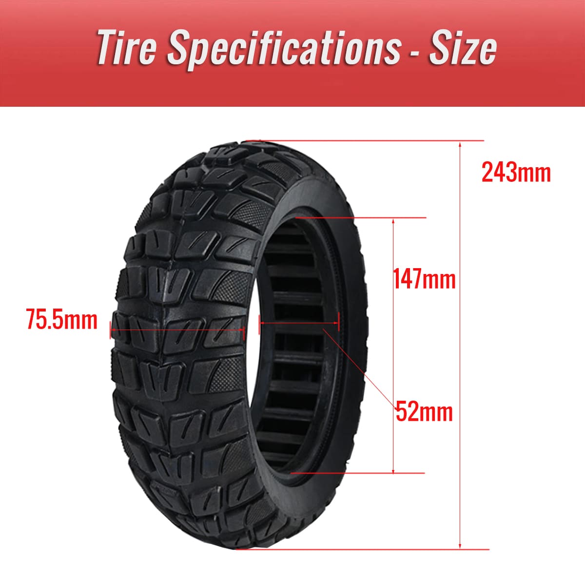 06 TYRE865.PT01 Size diagram for CATAZER 10x2.7-6.5 tire – 243mm outer diameter, fits 168-175mm rim