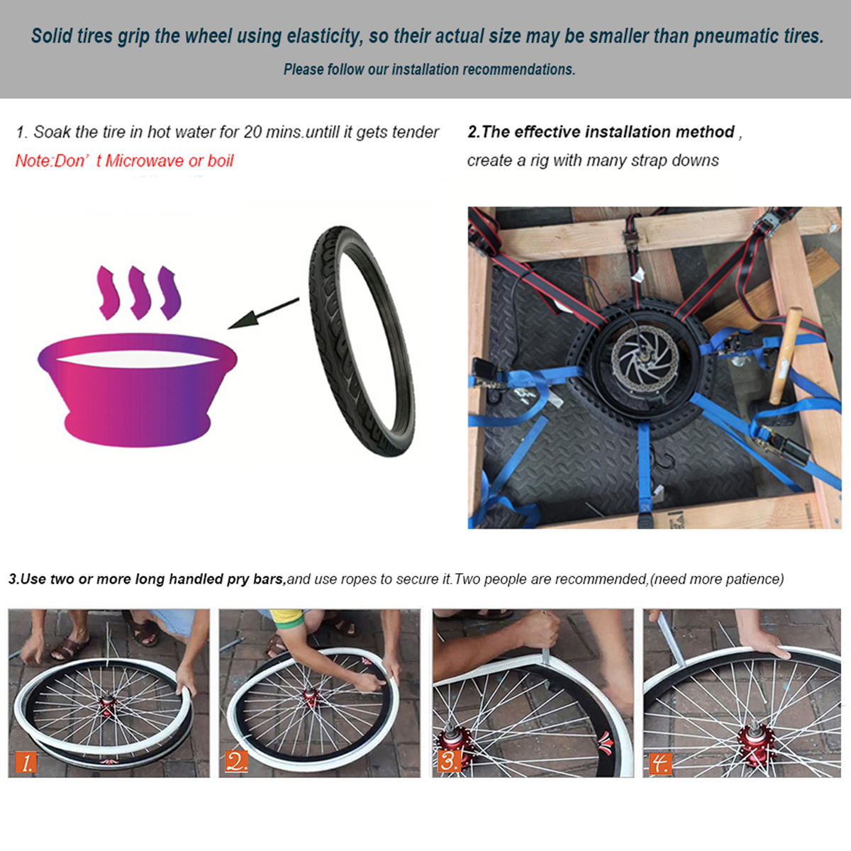 16x1.75 Bike Solid Tire Rubber Puncture Proof for E Bike Folding Bike install