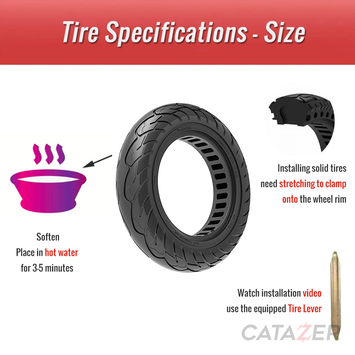 CATAZER 10 inch honeycomb solid tire installed on electric scooter