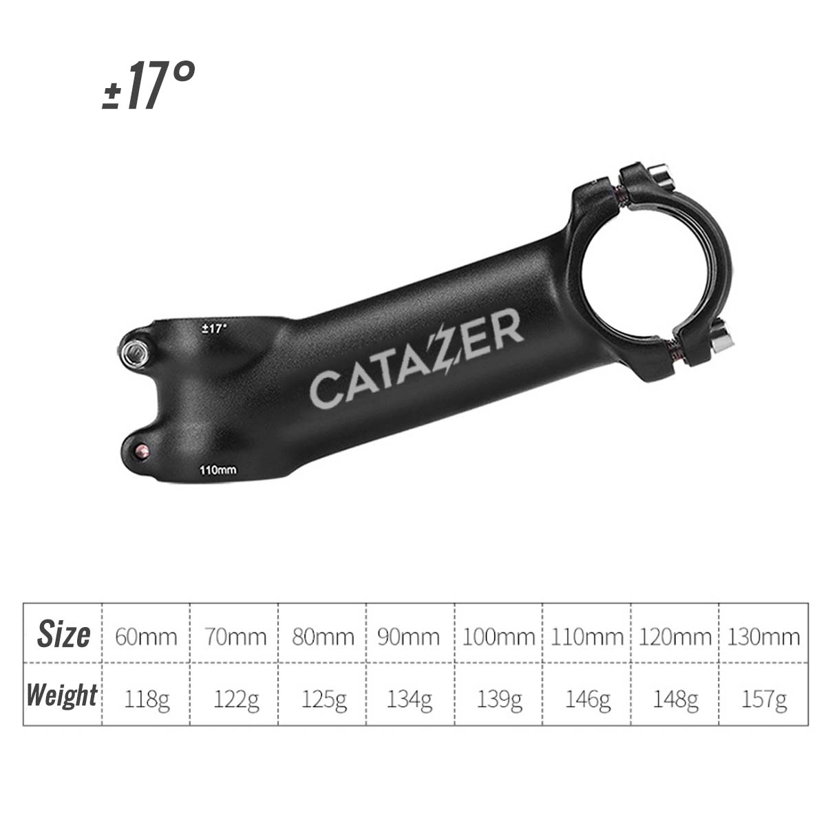 CATAZER 17° stem showing low rise aggressive position for racing