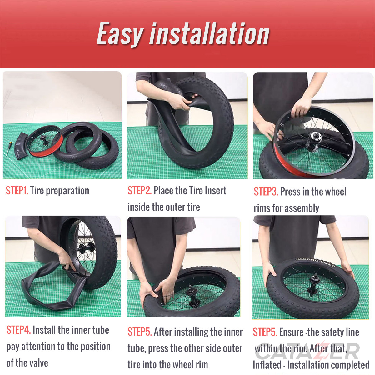 CATAZER 20x4.0 Liner Installed Inside Fat Bike Tire – Protects Inner Tube From Punctures CATAZER 20x4.0 liner installed inside fat bike tire – protects inner tube from punctures