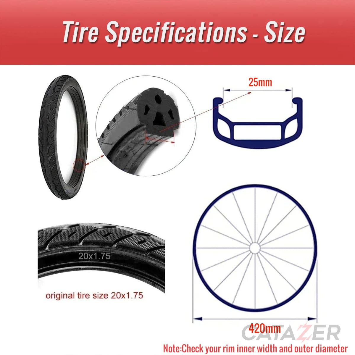 CATAZER bicycle solid tire 20x1.75 for 20 inch bike