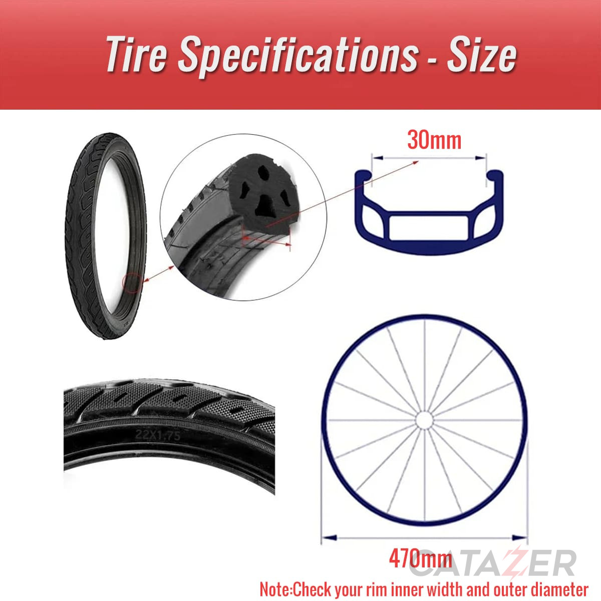 CATAZER bicycle solid tire 22x2.125 for 22 inch bike