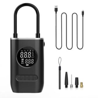 CATAZER portable bike tire pump showing dual digital screens and LED flashlight