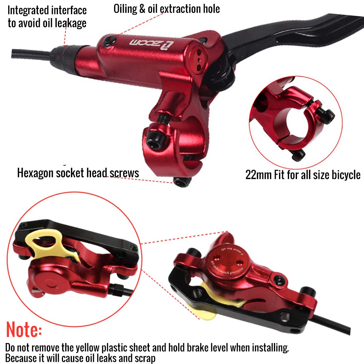 CATAZER red hydraulic brake do not remove yellow block before mounting
