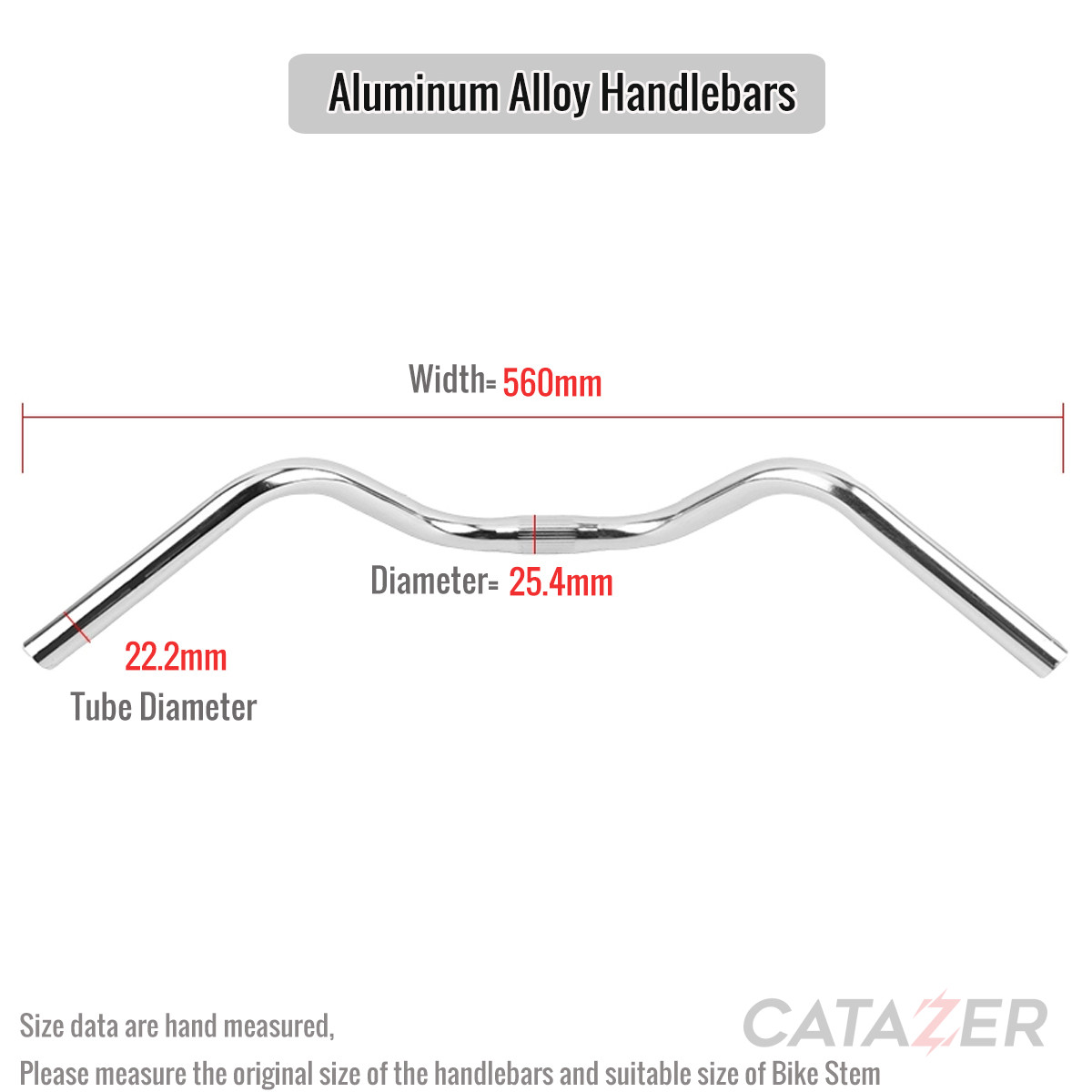 CATAZER silver handlebar showing ergonomic riser design 560mm width