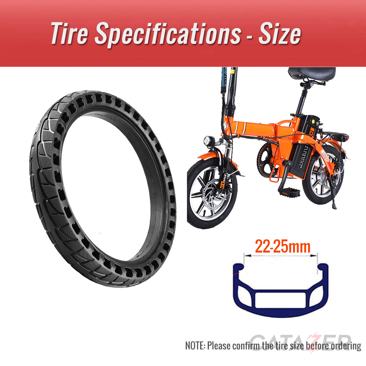 CATAZER size 14x2.125 tire 330mm outer diameter, 250mm groove inner diameter, fits 22mm groove width