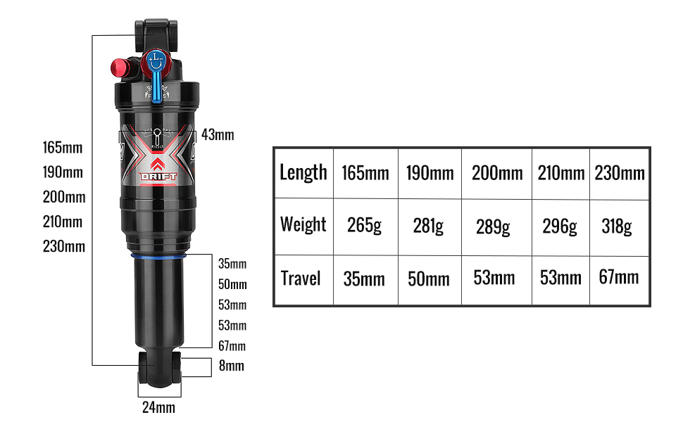 MBSA08 bike shock size