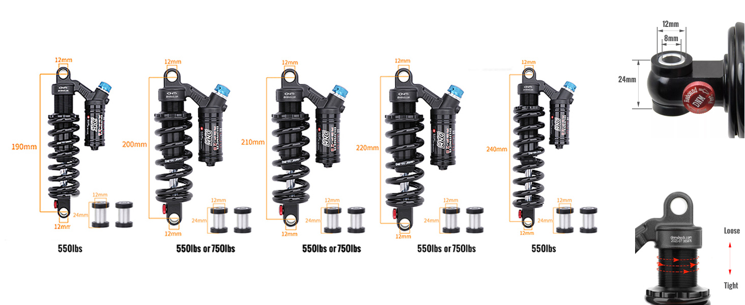 Multiple lengths 190mm, 200mm, 210mm, 220mm, 240mm – travel from 51mm to 78mm