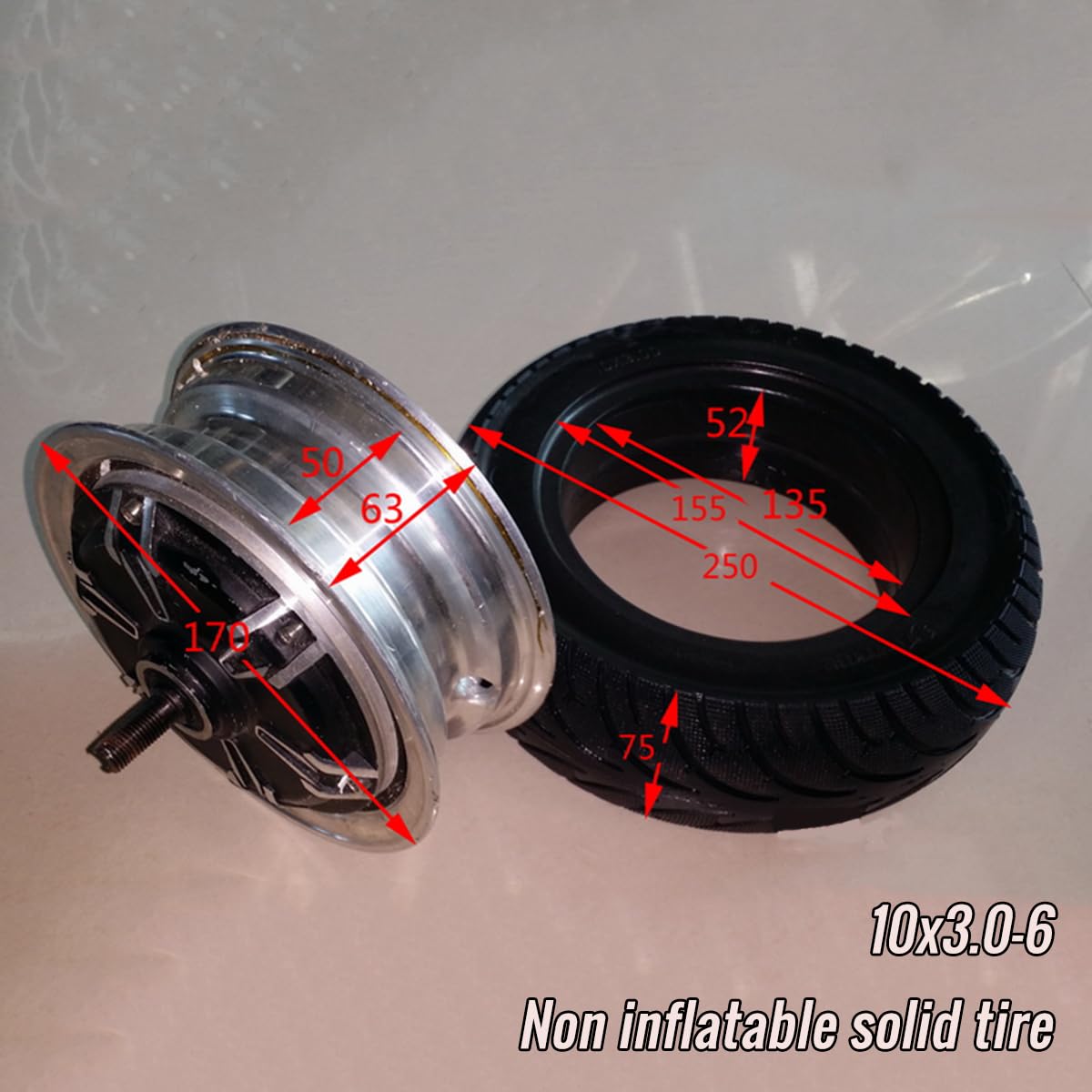 10X3.0-6 solid tire with specifications label 10X3.0-6 solid tire with specifications label