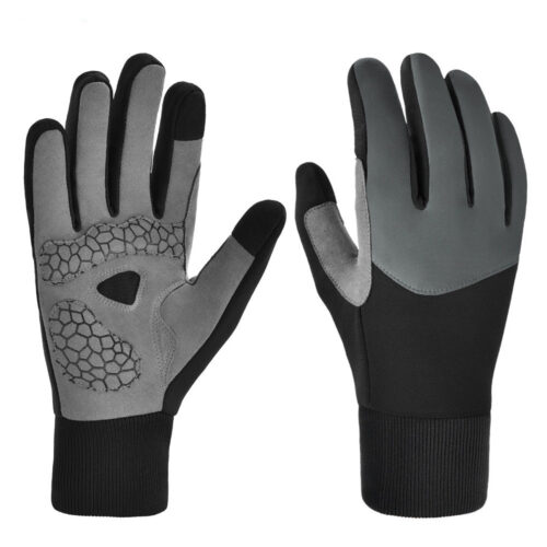 CATAZER grey windproof bike gloves black with silicone anti slip palm