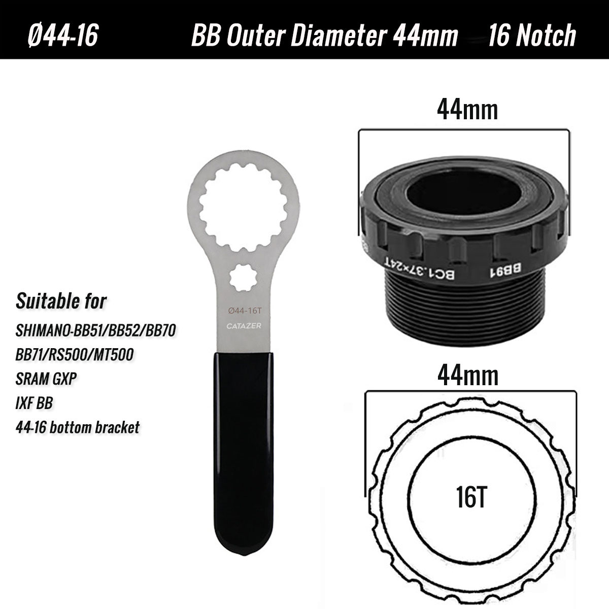 bicycle bottom bracket tool 16 24 notch stainless steel for bb51 bsa t47 44 52mm size
