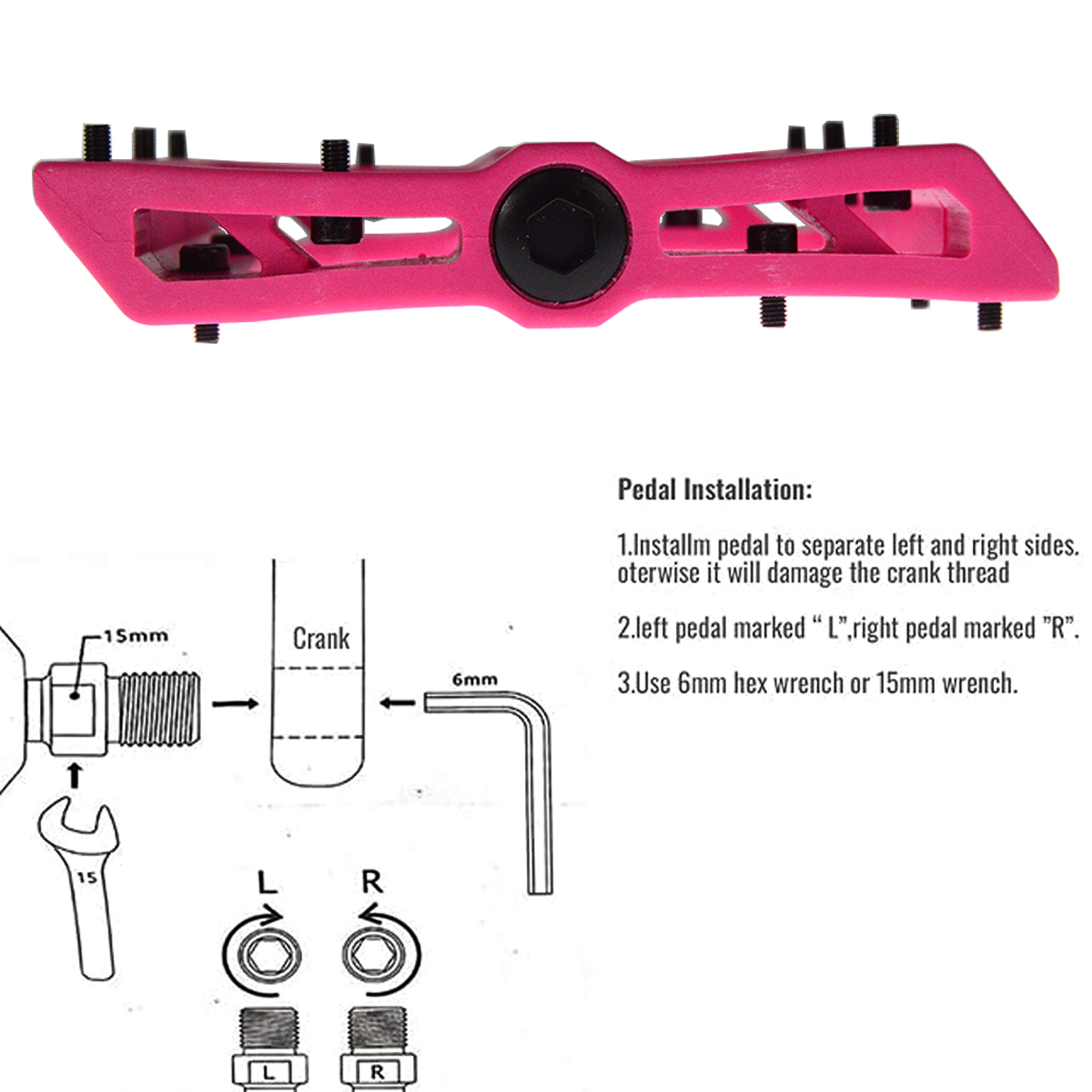 mtb pedals nylon fiber lightweight wide platform pink for cycling 9 16 in including detail CP03001.PT04