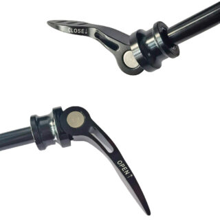CATAZER quick release skewer installed on mountain bike rear hub – easy tool free operation