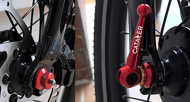 CATAZER titanium skewers installed on mountain bike rear hub – secure and stylish